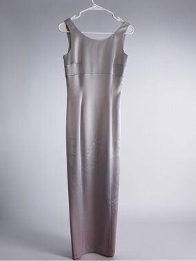 Tahari Satin Maxi Dress Silver Gray Formal Evening Slip Dress Size 2